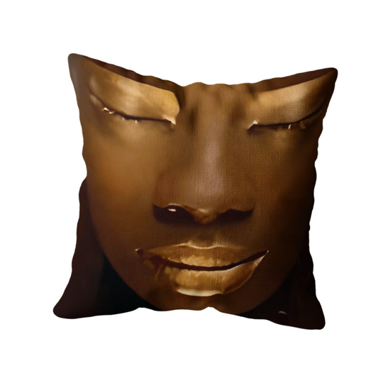 Coussin Décoratif Visage Doré - Élégance Contemporaine