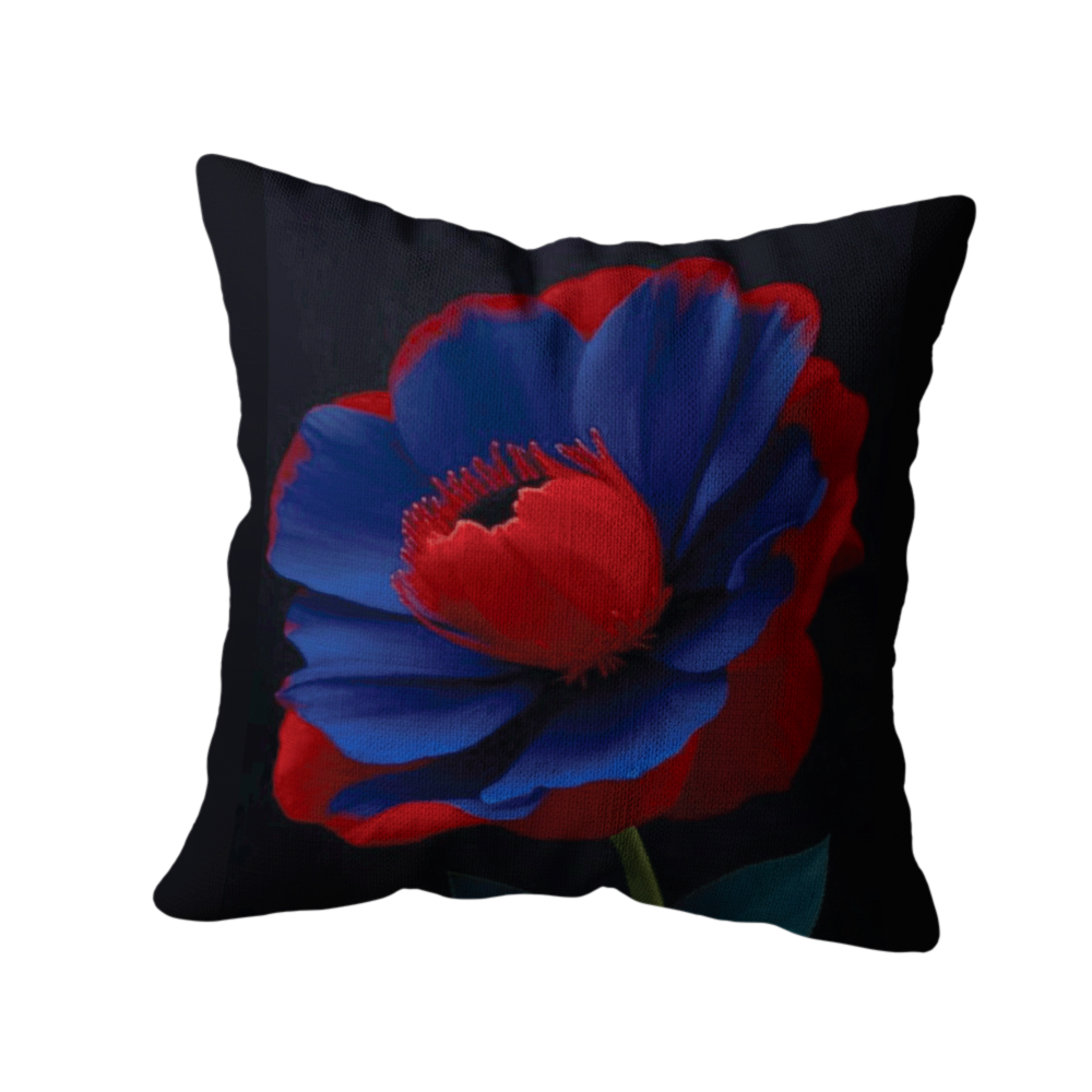 Coussin Décoratif Fleur Élégante Rouge et Bleue