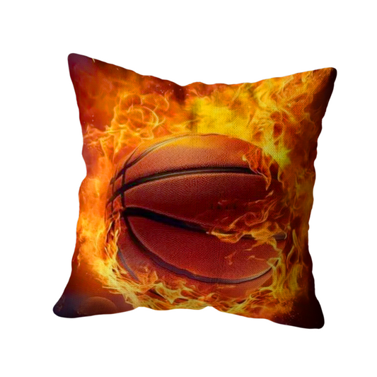 Coussin décoratif “Basketball en Flammes”